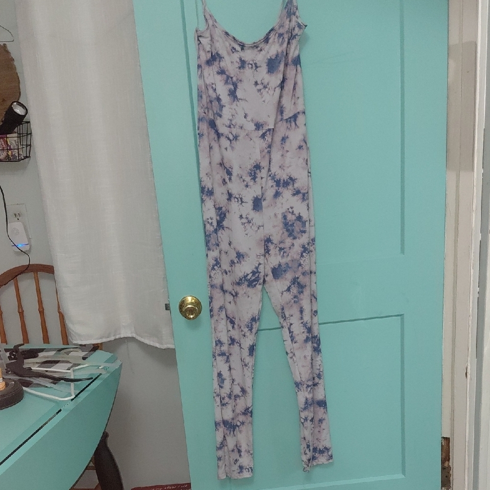Fashion Nova Purple and White Tie-Dye Jumpsuit